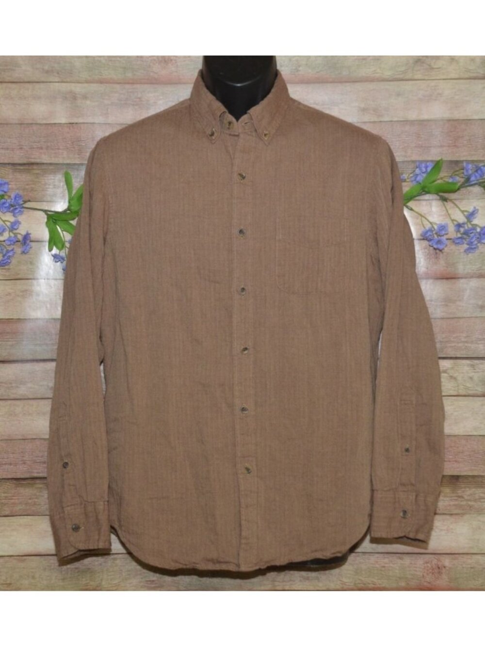J.Crew Brushed Twill Brown Button Up Shirt Herringbone Size M Classic Preppy